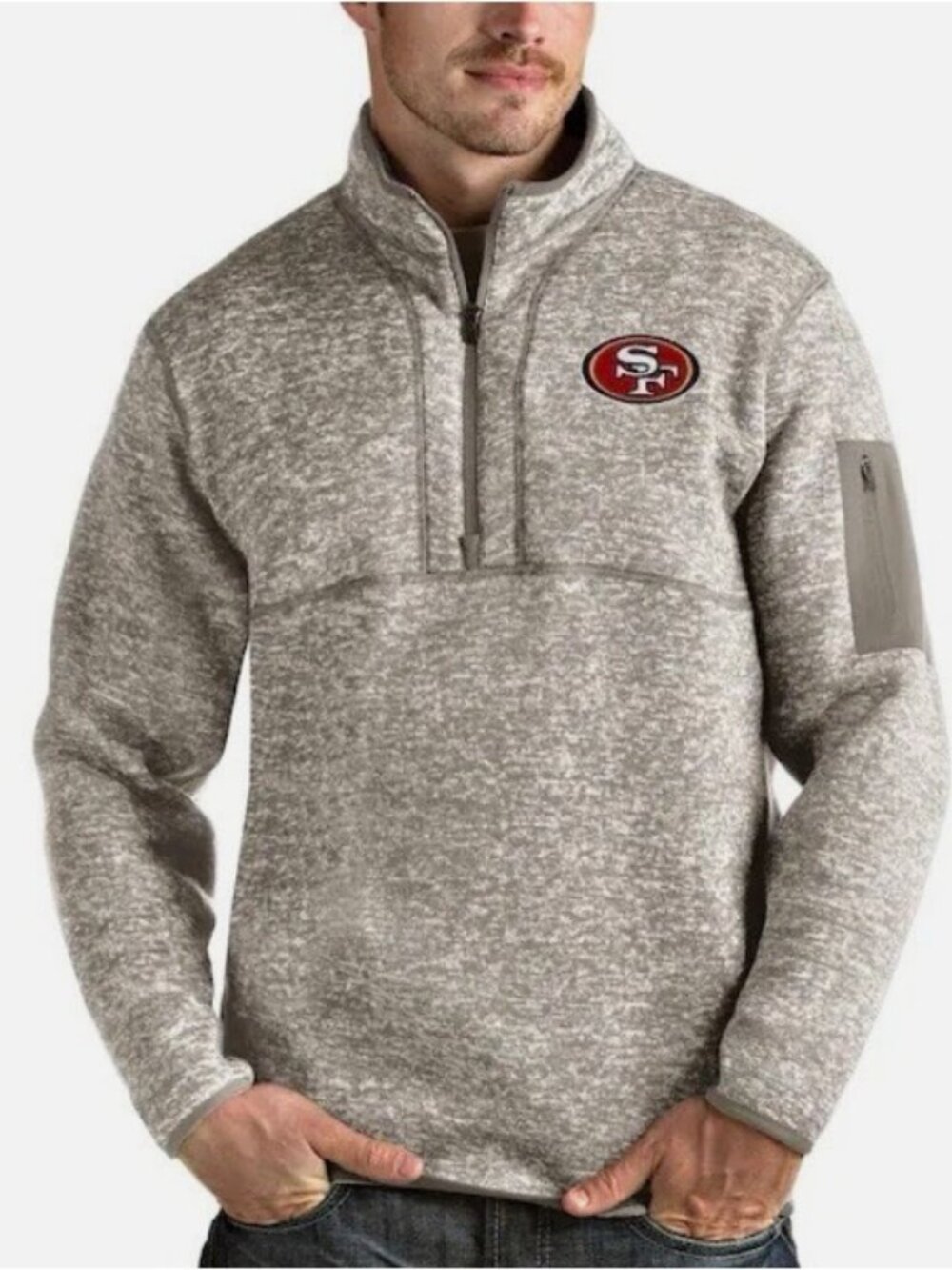 San Francisco 49ers Antigua Quarter-Zip Pullover Grey Knit EUC Mens Size S